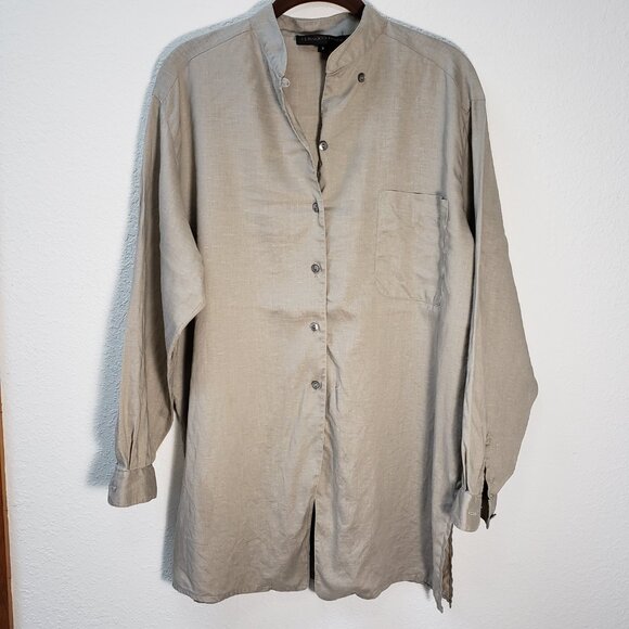 Vtg. Classiques Oversized Tan Button Up Blouse 100% Linen Size Small - Picture 7 of 7